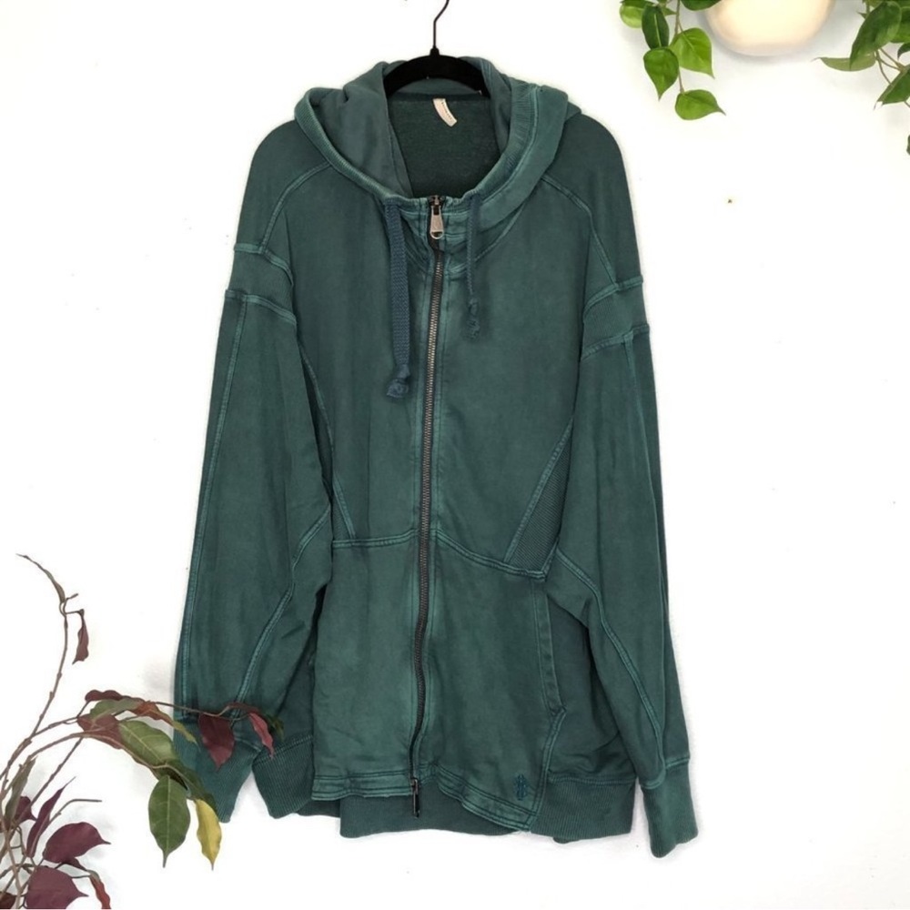 Free People All Your Love Solid Hoodie Zip Up Teal Sweatshirt FP Movement Medium